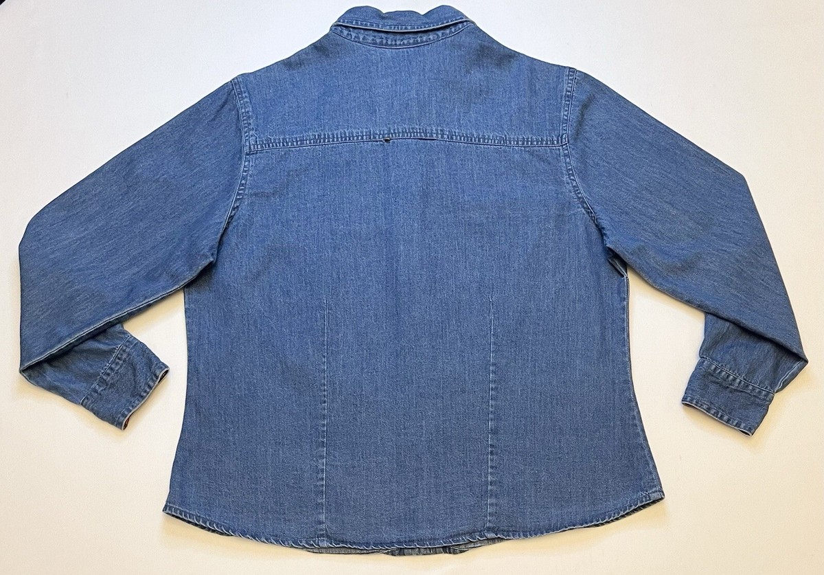 Club Z Denim Christmas Embroidered Button Long Sleeve Shirt Sleigh
