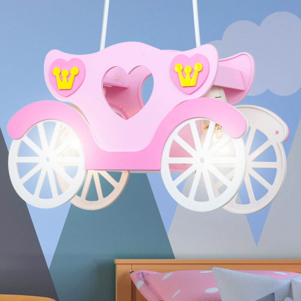 Lampadario Soffitto Per Cameretta Bambina: Ballerine E Stelle Rosa, Sospensione Con Mobile E Paralume Tondo
