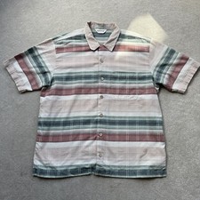 Orvis Vintage Men’s Textured Button Up Cotton Shirt Beige Green Red Size XL