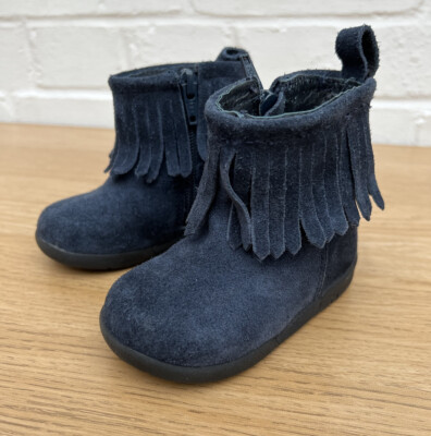 Next Baby Girls Suede Leather Boots Infant Size Blue Fringe Side
