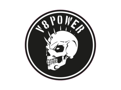 1 x Aufkleber V8 Power Plakette Skull Totenkopf Schädel Plakette Turbo Power OEM