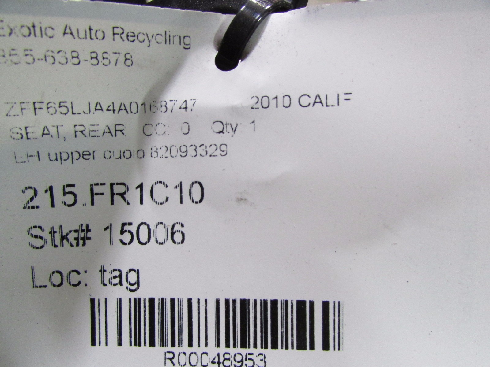 Ferrari California, LH, Left Rear Seat Back Section, Cuoio, Used 82093329