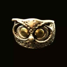 Antique Sterling Silver Owl Ring with gold eyes