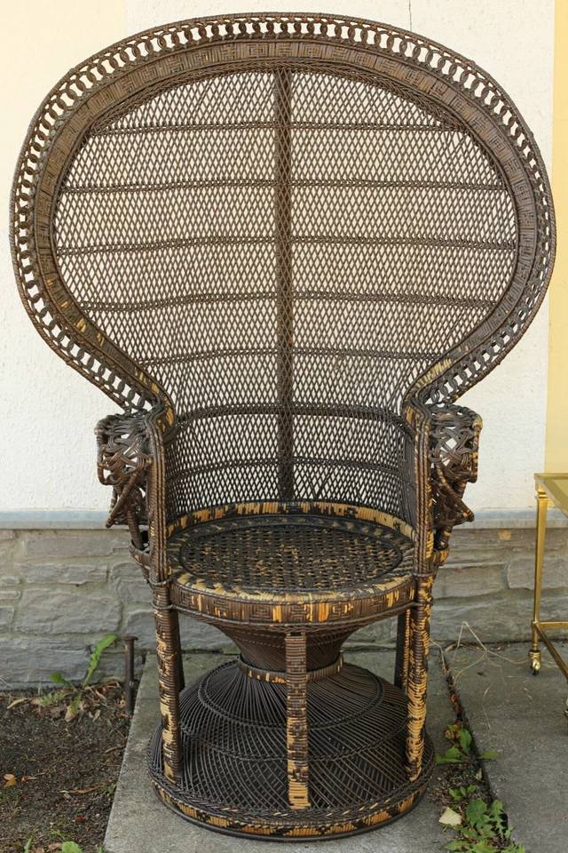 TRUE VINTAGE PFAUENTHRON Pfauensessel Peacock Chair Sessel Korb Rattan 70er Jahr - Bild 2 von 4