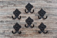 6Pcs Vintage Type Cast Iron Wall Hooks Hat Coat Pan Hanging Double Kitchen Hook