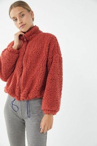 fuzzy drawstring teddy jacket