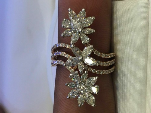 Pave 2,38 cts tondo Marquise Pera taglio diamanti naturale anello in 585 14K oro - Foto 9 di 12