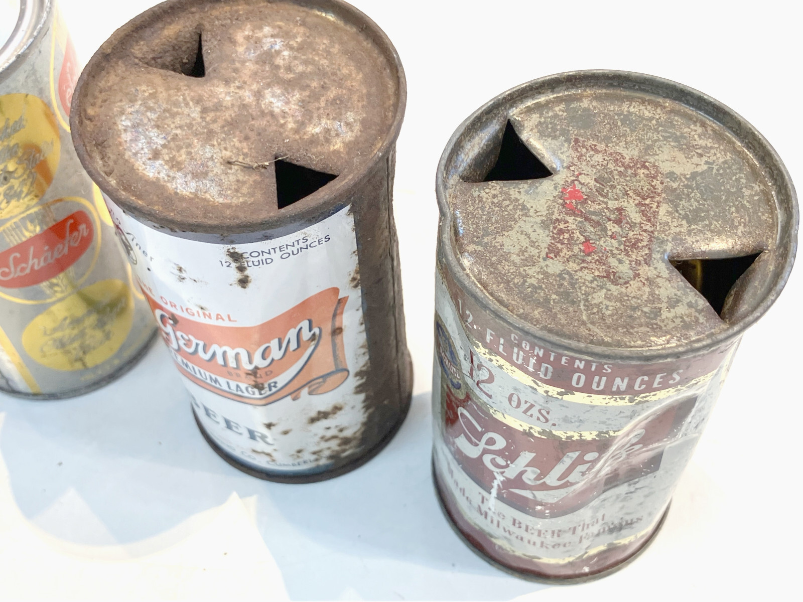 lot of 4 old  beer cans flat top schlitz BLATZ schaefer OLD GERMAN