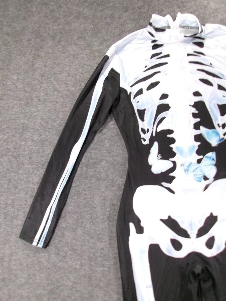 Mono Esqueleto Para Mujer Pequeño Negro Hueso Mariposas Temático Fiesta Juegos con disfraces Adulto Foto 2 de 4