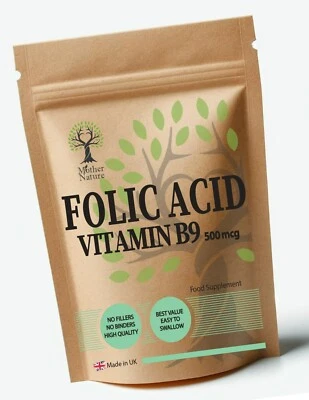 MOTHER NATURE Folic Acid 500mcg High Strength Capsules Clean Eco-friendly Vegan Supplements