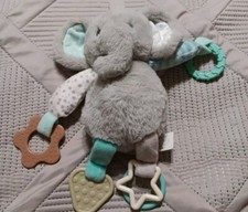 Kelly Toy Baby Elephant Lovey Plush Toy Teether Rattle Gray Teal Blue Hang Hook