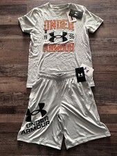 NWT Under Armour Boys YMD Gray/Black/Orange 2pc Shorts Set Medium