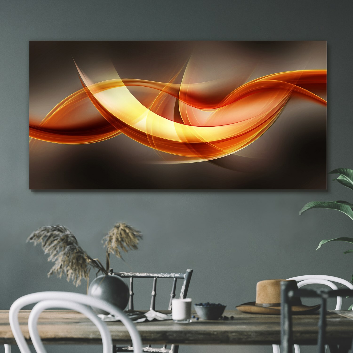 Impresión en lienzo de ondas abstractas 120x60 cuadro grande listo para colgar arte de pared