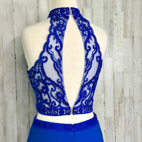 Gigi königsblau Kristall & bestickt zweiteilig Neckholder Stil Ballkleid Größe 6 - Bild 4 von 10