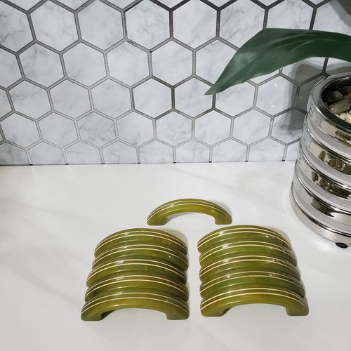 Art Deco Bakelite Catalin Olive Green Drawer Cabinet Handle Pull - Picture 2 of 22