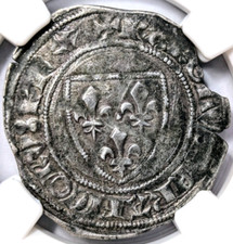 Charles VI France Silver Blanc Guenar 1380-1422 NGC XF45 Medieval Cross Shield