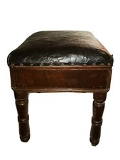 Antico sgabello per pianoforte o altri usi stile impero seduta in pelle.Vintage.