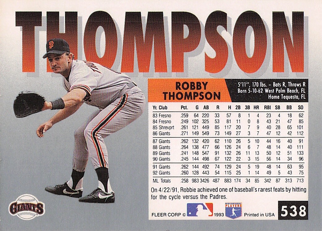 1993 Fleer #538 Robby Thompson | eBay