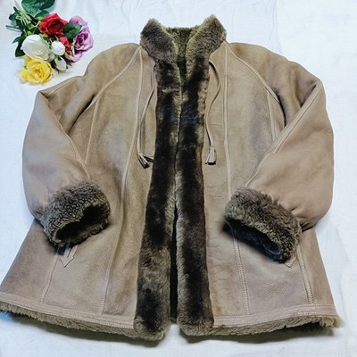 0832 Real sheepskin mouton lamb fur Coat Vintage Women size s 