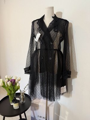 Red Valentino Pleated Point D esprit Trench Coat Sheer