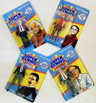 Super Genius 4.75 inches x 4 figures, Einstein, Tesla, Sagan, Asimov. Not a Toy