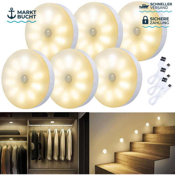 Nachtlicht Mit Bewegungsmelder Wiederaufladbar Warmweiß 6 StüCk Set-image