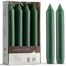 8 PCS 6 Inch Dark Green Mini Taper Candles Cotton Wick 5 Hour Burn Decor