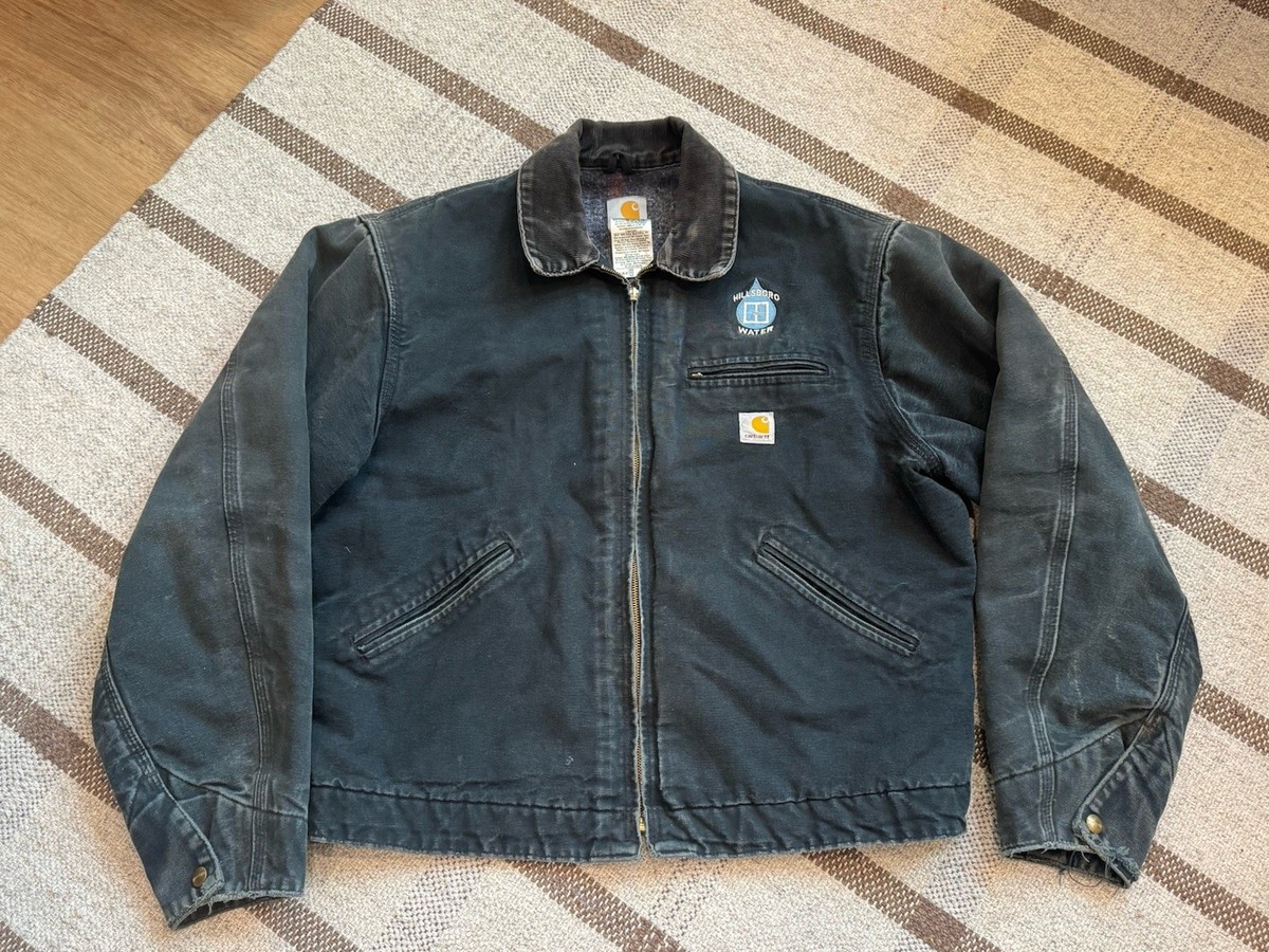Vtg Carhartt Detroit Blanket Lined J01 Black Jacket 44 Reg Mens