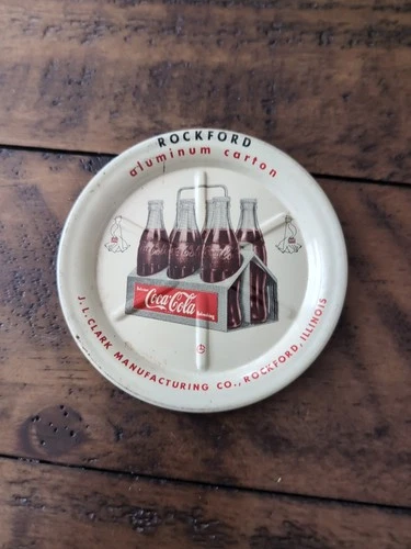 Coca Cola 4" Mini Coaster Tray Vintage Advertisment Rockford Aluminum Carton