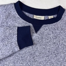 LLBean Heathered Gray Crewneck Sweatshirt Navy Trim XS Recycled Polyester Blend