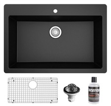 Karran USA QT-812-PK1 Quartz QT 33" Drop In Single Basin Quartz - Black