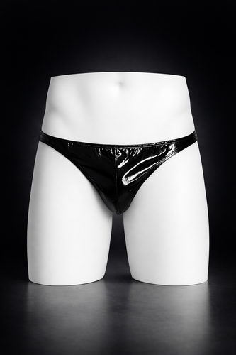 Herren Schwarz PVC Tanga Rücken Slip Wetlook Hochglanz G-String - Bild 1 von 5