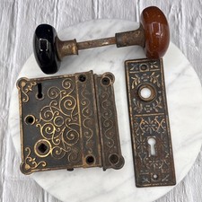Antique Victorian Cast Iron Rim Lock  Mortise...