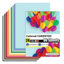 96 Sheets Colored Cardstock 24 Colors 8.5x11 Color Cardstock Bulk 200gsm/75lb...