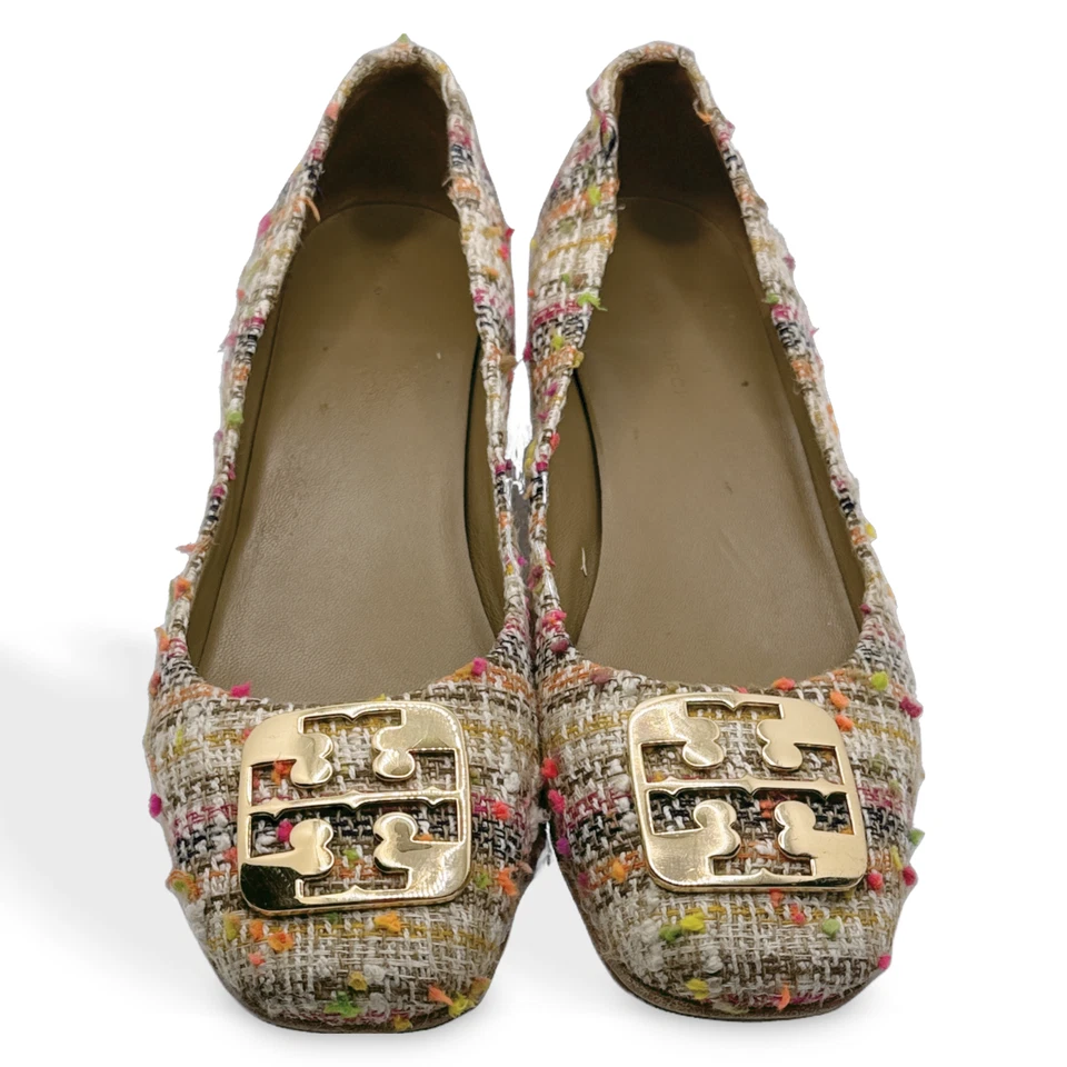 🌸Planos de tweed multicolores de ballet Tory Burch Georgia rosa azul verde para mujer Foto 2 de 4