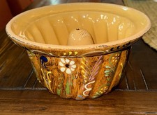 Vtg Kugelhopf Alsatian Like Bundt Cake Mold Pan Hand-Painted Ceramic French HR