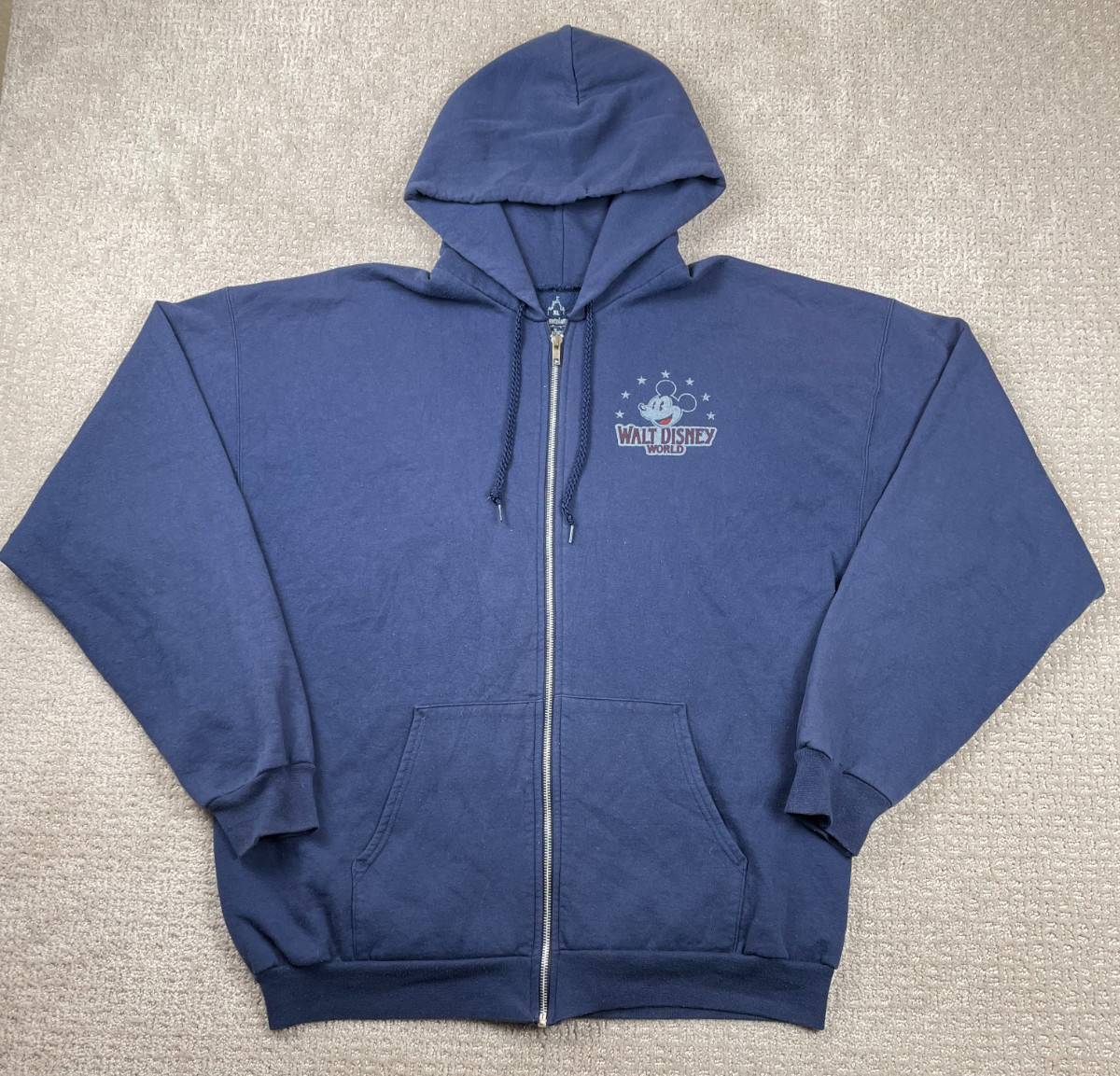 Walt Disney World Hoodie Mens XL Navy Blue 1971 Mickey Mouse Full Zip Disneyland