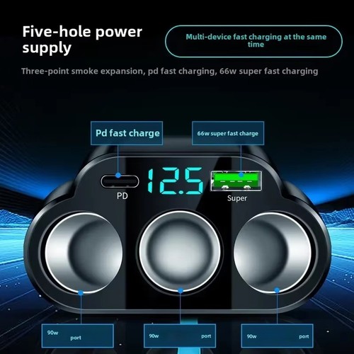 Chargeur Voiture Multi Port 5 en 1 66W PD Charge Rapide pour Smartphones Tablett - Photo 8 sur 12