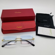 Cartier 9065 Rimless Gold Eyeglasses Beveled Blue Gradient Lenses w/ Case Read
