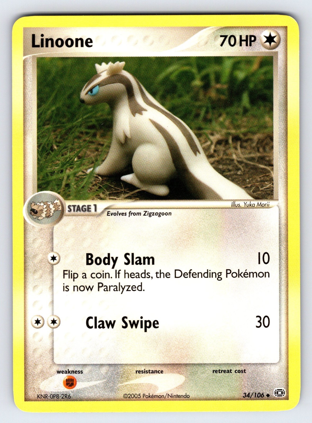 Linoone 34/106 2005 EX Emerald Pokemon Card TCG Yuka Morii Art Uncommon - Nm/Vlp