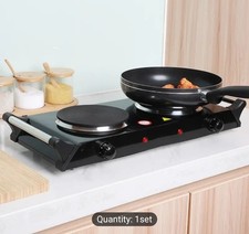 2000W Electric Cooker Double Hob Hot Plate Stove with Handle Table Hob Kitchen