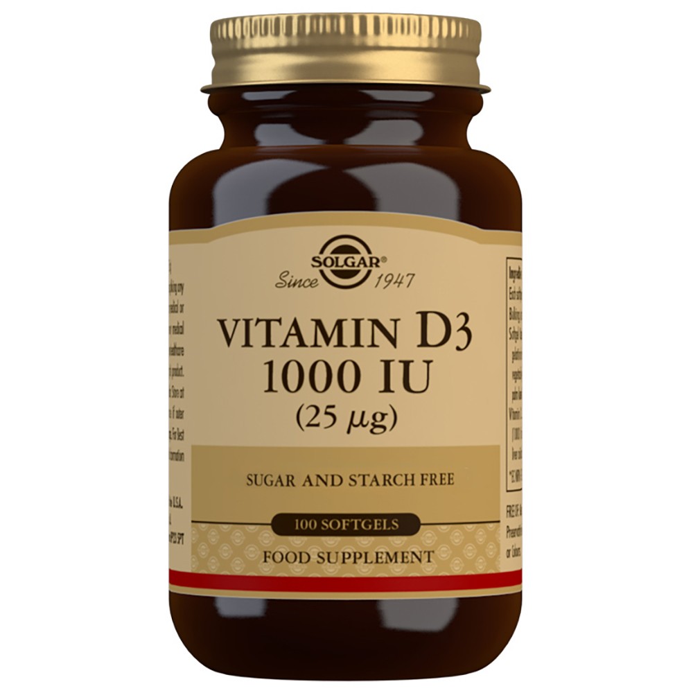 Solgar Vitamin D3 1000iu 25µg 100 Softgels Gluten Dairy Sugar Salt Starch Free