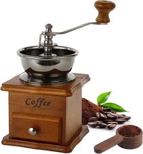 Manual Coffee Grinder Wood Vintage Antique Ceramic Hand Crank Coffee Mill
