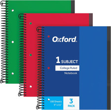 Spiral Notebook 3 Pack, 1 Subject, College Rule Journal, Durable Plastic Covers,