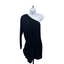 IRO Cypress One-Shoulder Ruffled Crepe Mini Dress WMN 34 Black Side Zip Cocktail