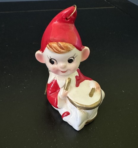 Vintage INARCO Christmas Pixie Elf Band Ornament Ceramic 2.5” Set Of 2 Japan - Picture 2 of 10