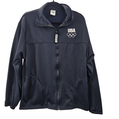 USA Olympic Team Jacket Large Navy Fleece Made In USA Official Blue Vintage 90s