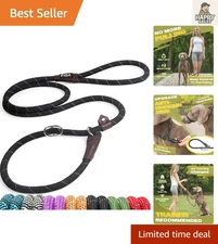 Black 6 FT Slip Lead Dog Leash with Reflective Straps for Night Safety