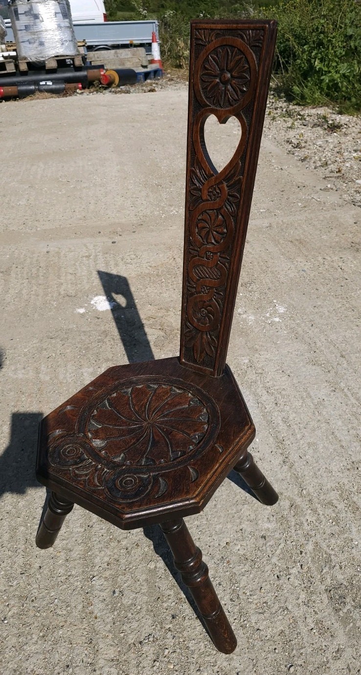 Antique Hand Carved Oak Spinning Chair — image 7