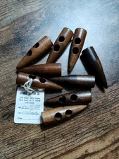 VTG Lot Of 9 Caramel & Dark Brown Wood Cone Shaped 2-Hole Toggle Buttons 2.25"